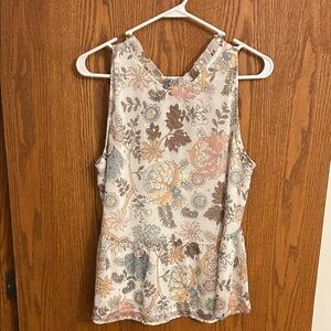 LOFT Floral Tank Top - Cream and Brown